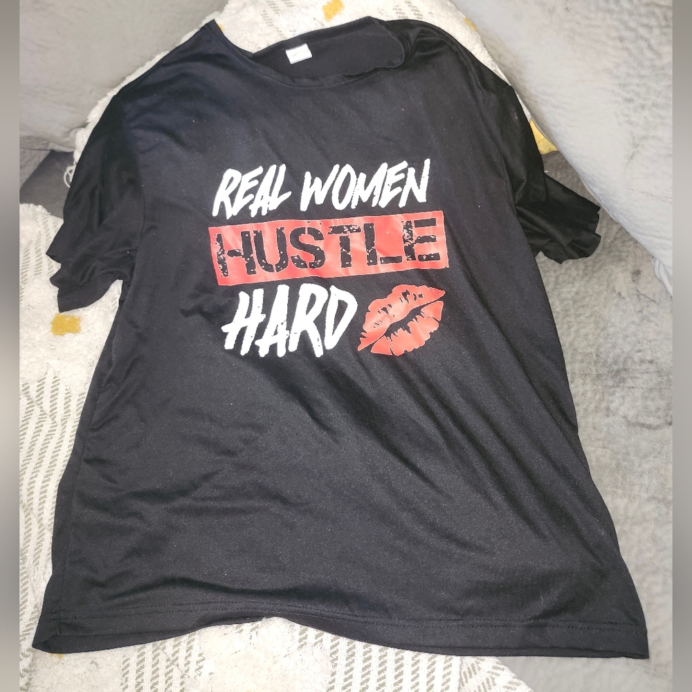 Black Graphic Tee with Red and White Print